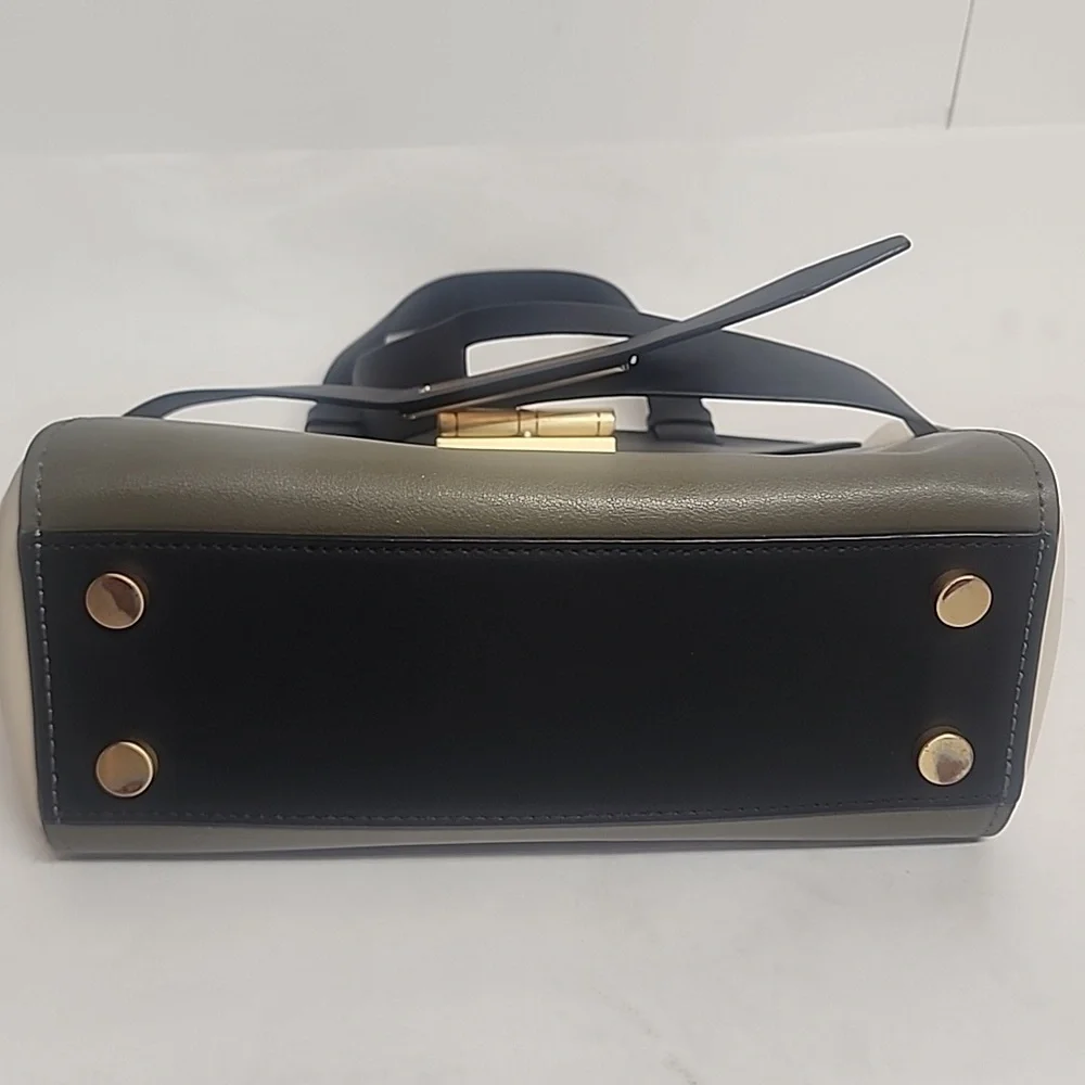 Rare ZAC Zac Posen Leather Cowhide Brigette Black, Taupe & Cream Belted Satchel